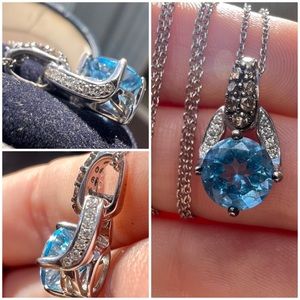 Designer LeVian solid 14k gold genuine topaz/ chocolate/vanilla Diamond necklace